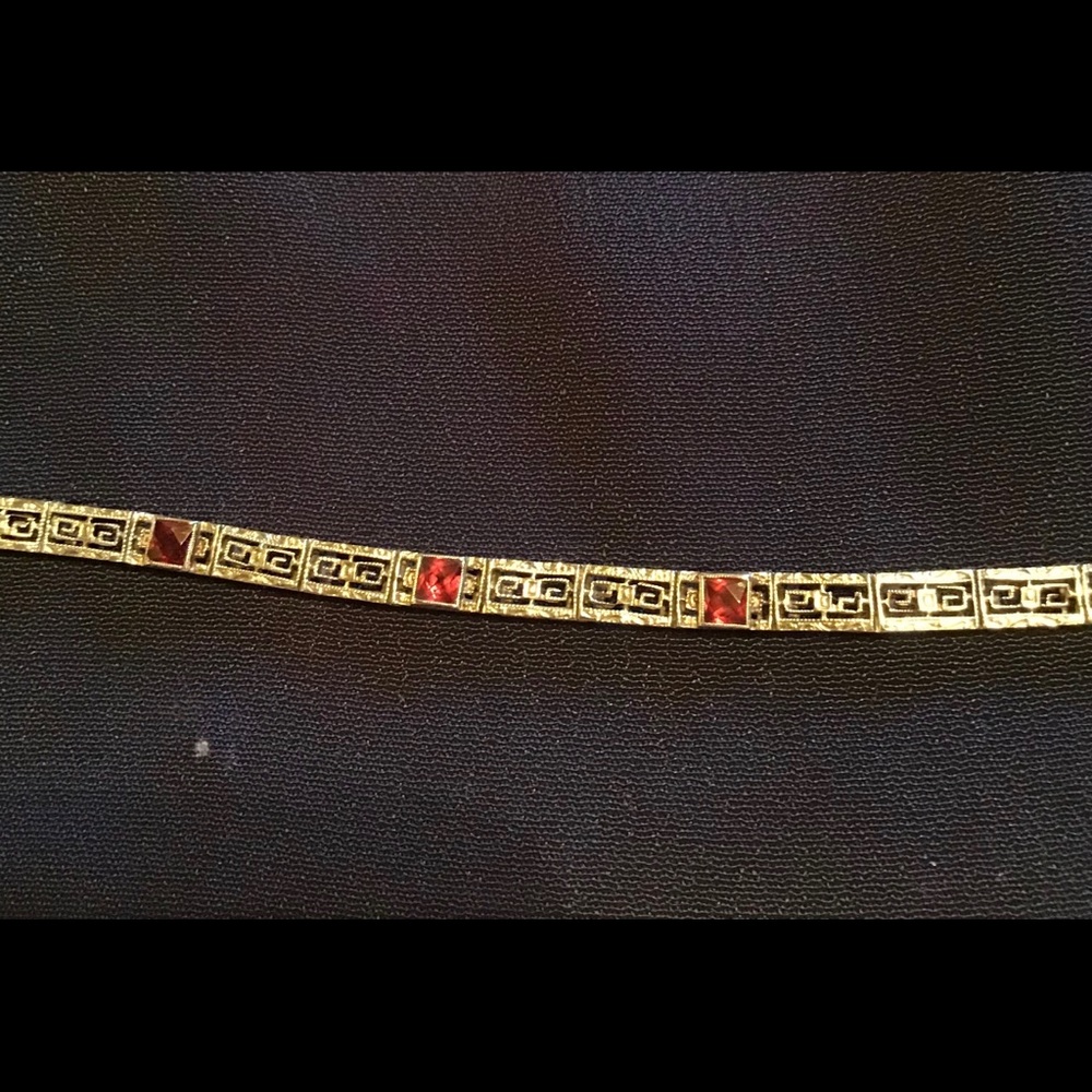 Antique gold and garnet bracelet (14k) - Picture 4 of 7